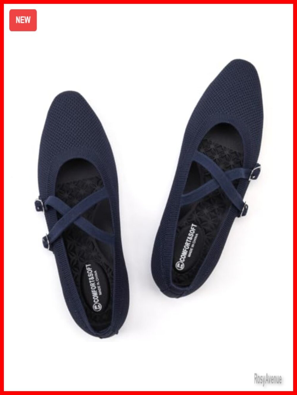 Knit Mary Jane Ballet Flats Square Toe Slip On Adjustable Strap Comfortable